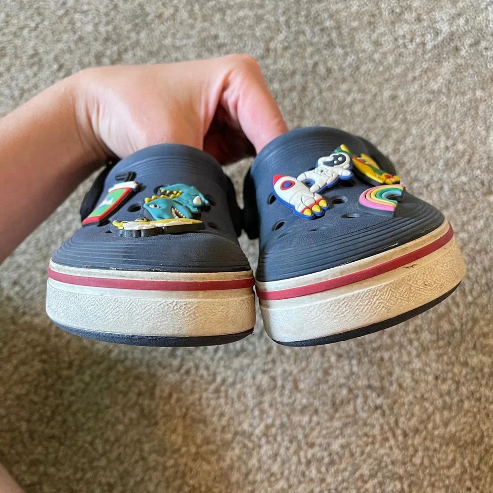 Crocs Toddler Size C 9 Boys Classic Clogs Slip-On Shoes Blue Red Dino Dog Space